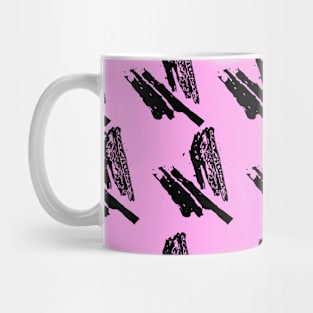 Black intricate fragments on a purple surface. Mug